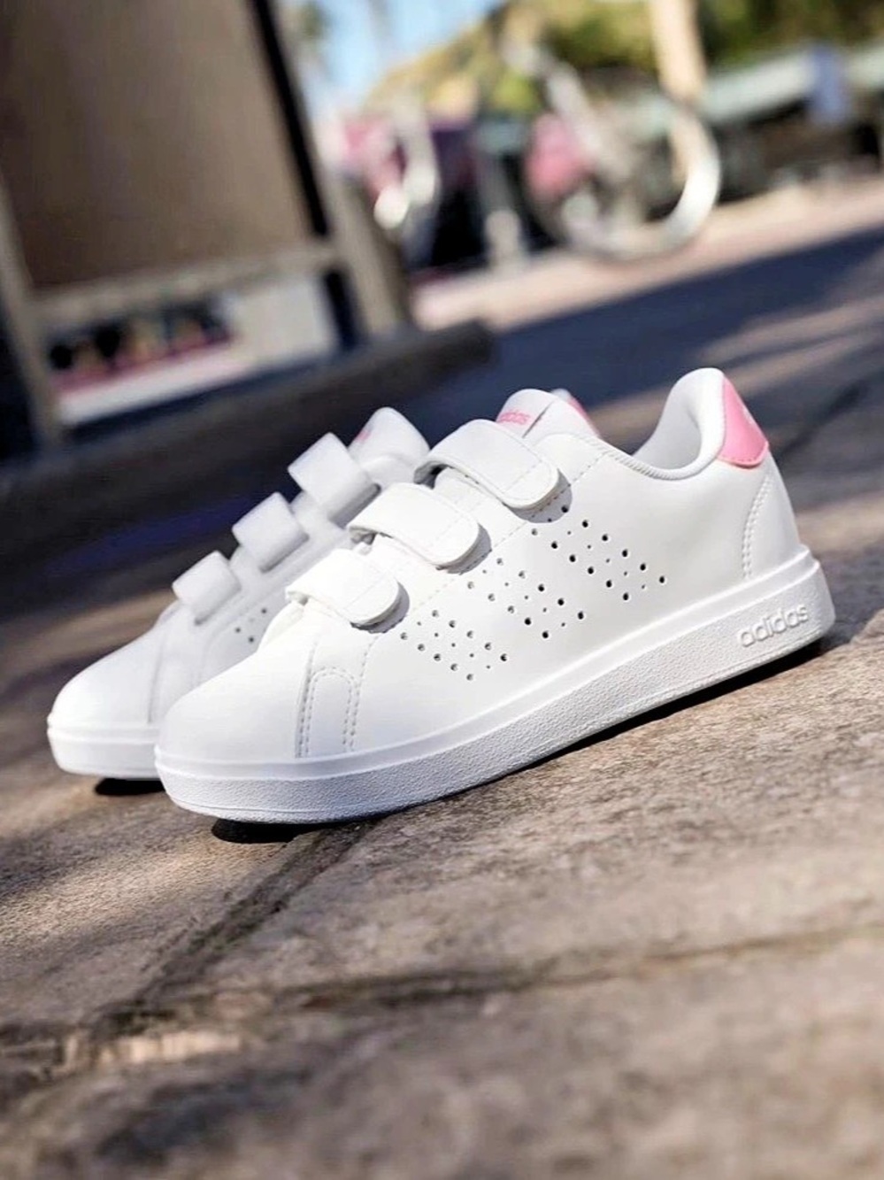 adidas Advantage CF Shoes Kids Velcro Sneakers White & Pink Girls US 13K